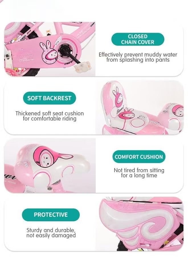 والالا دراجة للبنات للأطفال الصغار والأطفال، دراجة للأطفال مقاس 12 بوصة مع عجلات تدريب وسلة، دراجة للبنات مع فرامل يد وحامل، عجلات سوداء، وردي - Image 5